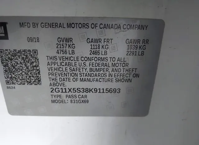 2G11X5S38K9115693 2019 2019 Chevrolet Impala- LS 9