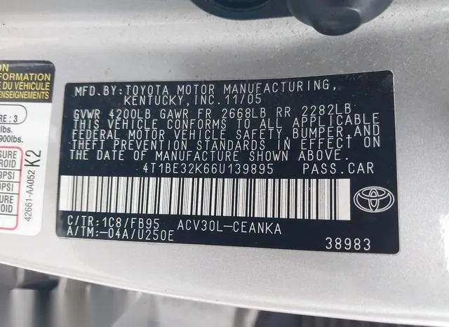 4T1BE32K66U139895 2006 2006 Toyota Camry- LE 9