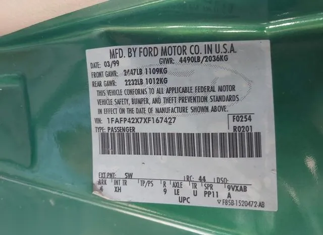 1FAFP42X7XF167427 1999 1999 Ford Mustang- GT 9