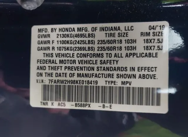 7FARW2H98KE018419 2019 2019 Honda CR-V- Touring 9