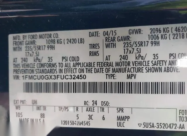 1FMCU0GX3FUC32450 2015 2015 Ford Escape- SE 9