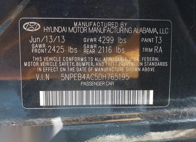 5NPEB4AC5DH765195 2013 2013 Hyundai Sonata- Gls 9