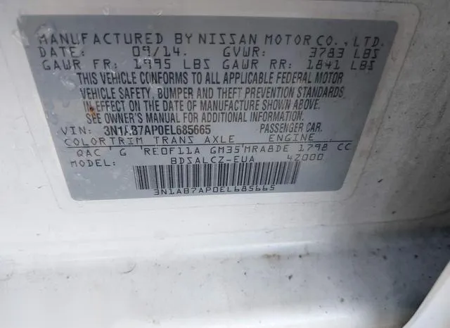 3N1AB7AP0EL685665 2014 2014 Nissan Sentra- S 9