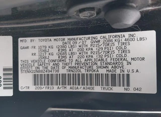 5TENX22N88Z494738 2008 2008 Toyota Tacoma 9