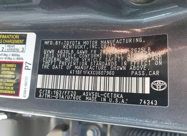 4T1BF1FKXCU607960 2012 2012 Toyota Camry- SE 9