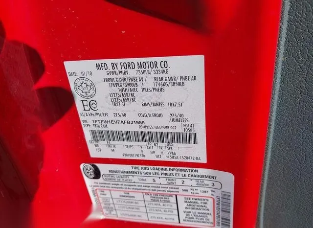 1FTFW1EV7AFB31959 2010 2010 Ford F-150- Fx4/Harley-Davidson 9