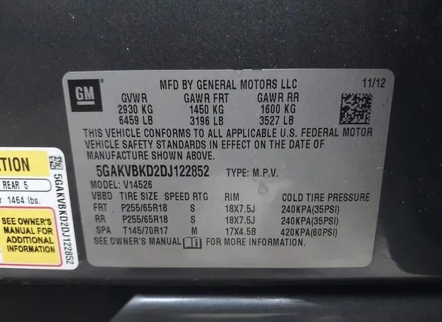 5GAKVBKD2DJ122852 2013 2013 Buick Enclave- Convenience 9