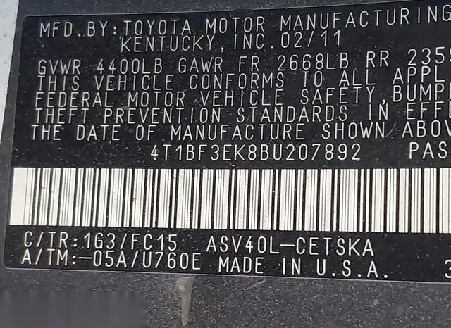 4T1BF3EK8BU207892 2011 2011 Toyota Camry- SE 9