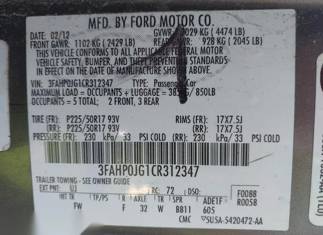 3FAHP0JG1CR312347 2012 2012 Ford Fusion- Sel 9