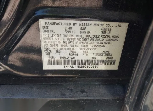 1N4AL11D25C100387 2005 2005 Nissan Altima- 2-5 S 9