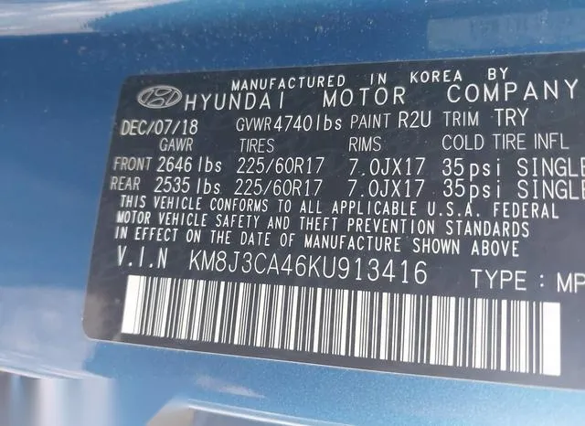 KM8J3CA46KU913416 2019 2019 Hyundai Tucson- Value 9