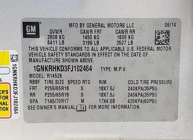 1GNKRHKD3FJ102464 2015 2015 Chevrolet Traverse- 2LT 9