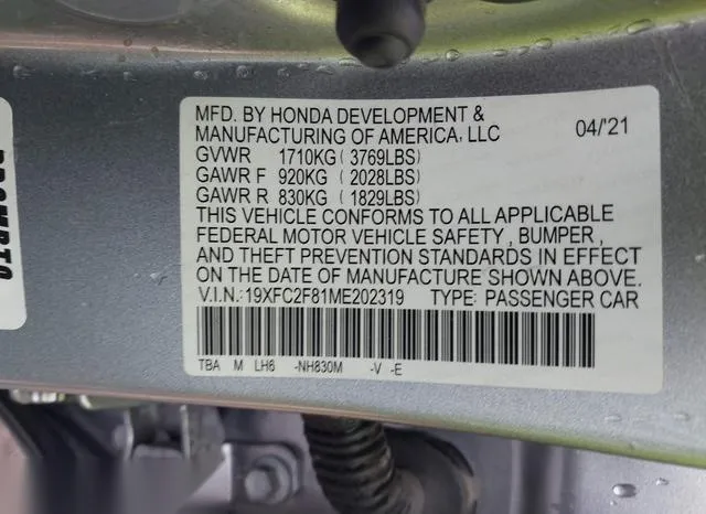 19XFC2F81ME202319 2021 2021 Honda Civic- Sport 9