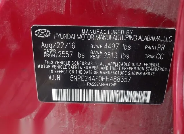 5NPE24AF0HH488357 2017 2017 Hyundai Sonata- SE 9