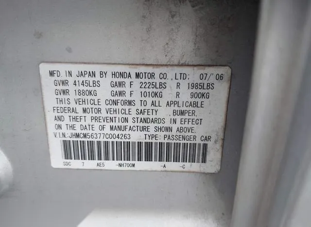 JHMCM56377C004263 2007 2007 Honda Accord- 2-4 SE 9