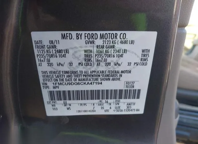 1FMCU9DG6CKA47194 2012 2012 Ford Escape- Xlt 9