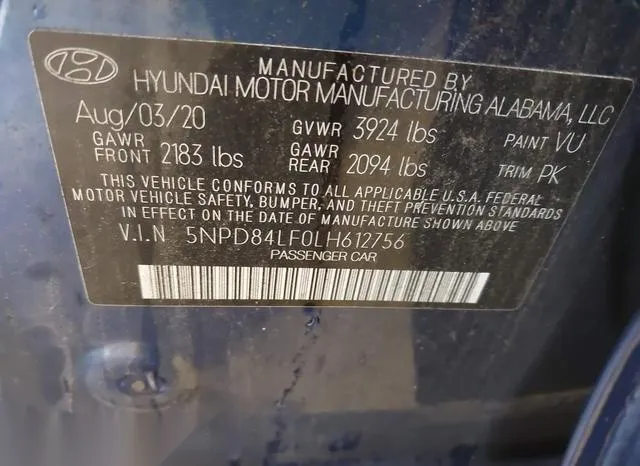 5NPD84LF0LH612756 2020 2020 Hyundai Elantra- Value Edition 9