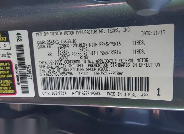 5TFAZ5CN6JX054796 2018 2018 Toyota Tacoma- Sr5 V6 9