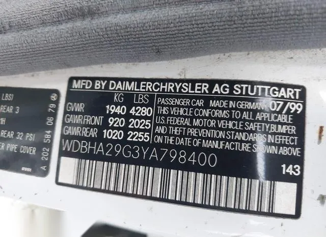 WDBHA29G3YA798400 2000 2000 Mercedes-Benz C 280 9