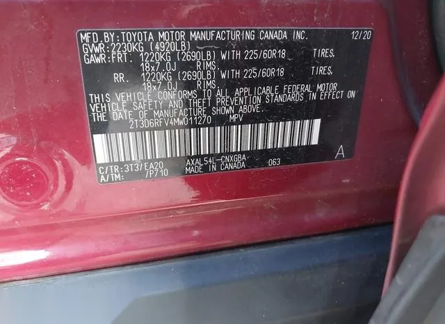 2T3D6RFV4MW011270 2021 2021 Toyota RAV4- Hybrid Limited 9