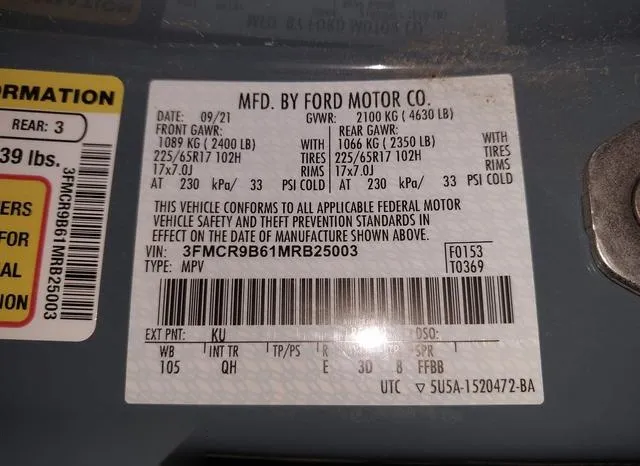 3FMCR9B61MRB25003 2021 2021 Ford Bronco Sport- Big Bend 9