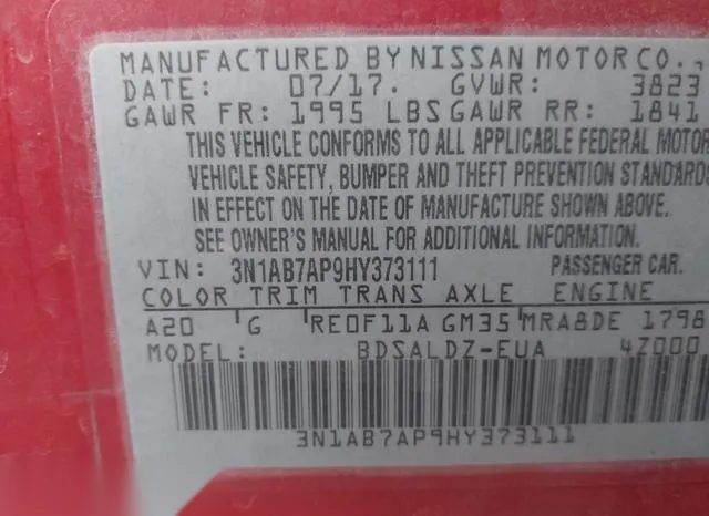 3N1AB7AP9HY373111 2017 2017 Nissan Sentra- SV 9