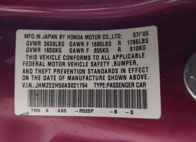 JHMZE2H50AS021794 2010 2010 Honda Insight- LX 9