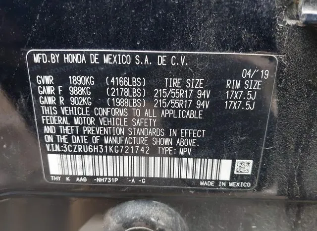 3CZRU6H31KG721742 2019 2019 Honda HR-V- LX 9