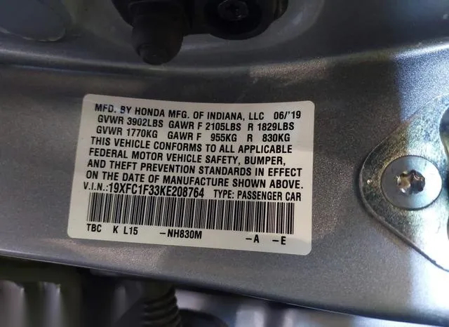 19XFC1F33KE208764 2019 2019 Honda Civic- EX 9