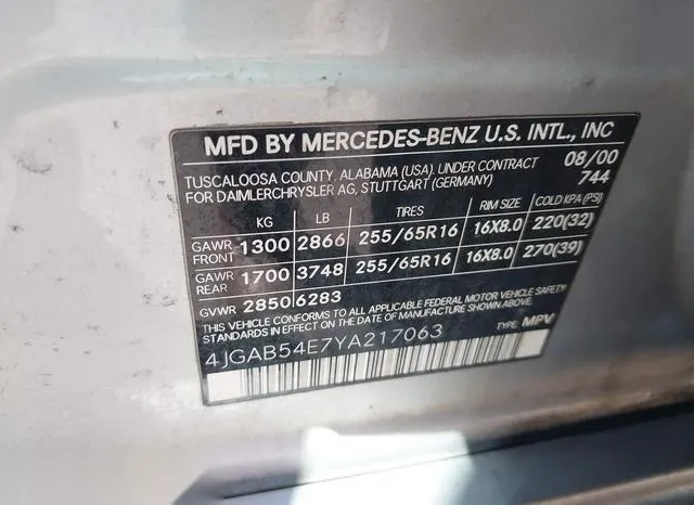 4JGAB54E7YA217063 2000 2000 Mercedes-Benz ML 320 9