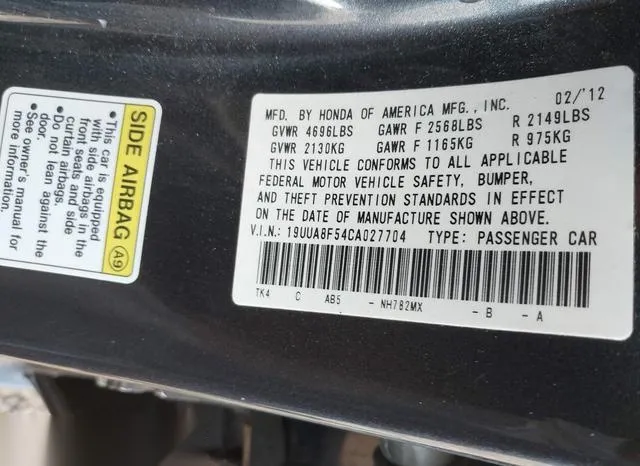 19UUA8F54CA027704 2012 2012 Acura TL- 3-5 9