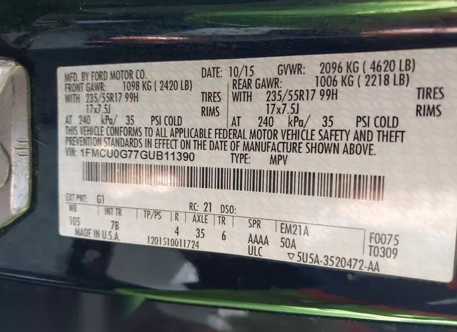 1FMCU0G77GUB11390 2016 2016 Ford Escape- SE 9