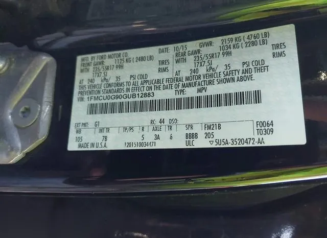 1FMCU0G90GUB12883 2016 2016 Ford Escape- SE 9