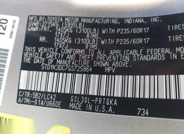 5TDYK3DC7GS725864 2016 2016 Toyota Sienna- Xle Premium 8 Pa 9