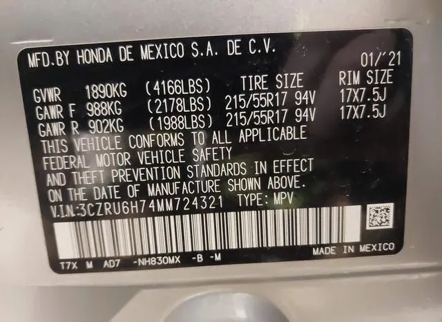 3CZRU6H74MM724321 2021 2021 Honda HR-V- Awd Ex-L 9