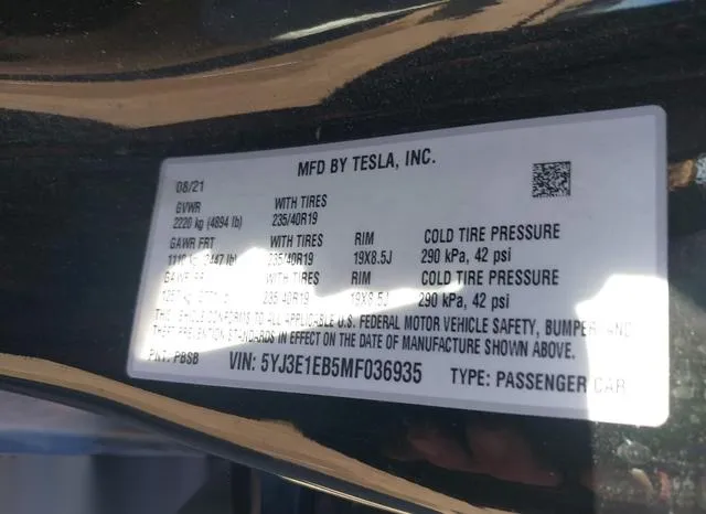 5YJ3E1EB5MF036935 2021 2021 Tesla Model 3- Long Range Dual 9