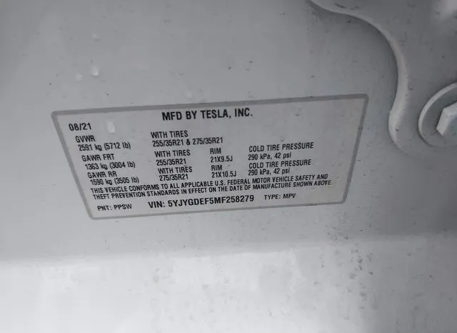 5YJYGDEF5MF258279 2021 2021 Tesla Model Y- Performance Dual 9