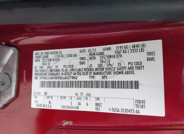 1FMCU9H9XDUA07962 2013 2013 Ford Escape- Sel 9