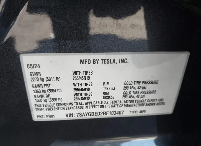 7SAYGDED2RF103407 2024 2024 Tesla Model Y- Long Range Dual 9