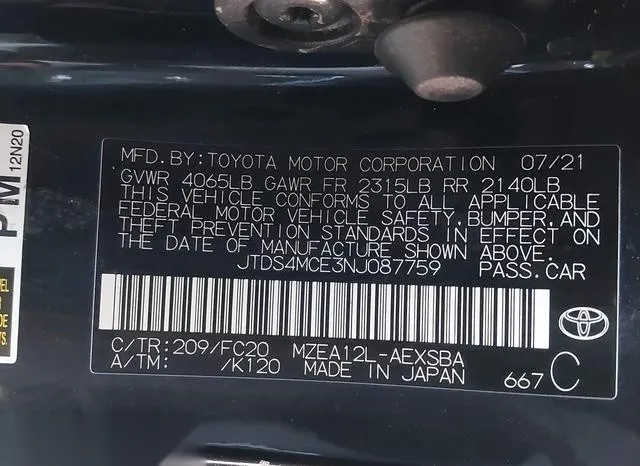 JTDS4MCE3NJ087759 2022 2022 Toyota Corolla- SE 9