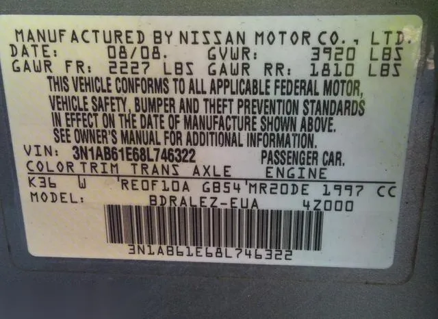 3N1AB61E68L746322 2008 2008 Nissan Sentra- 2-0S 9