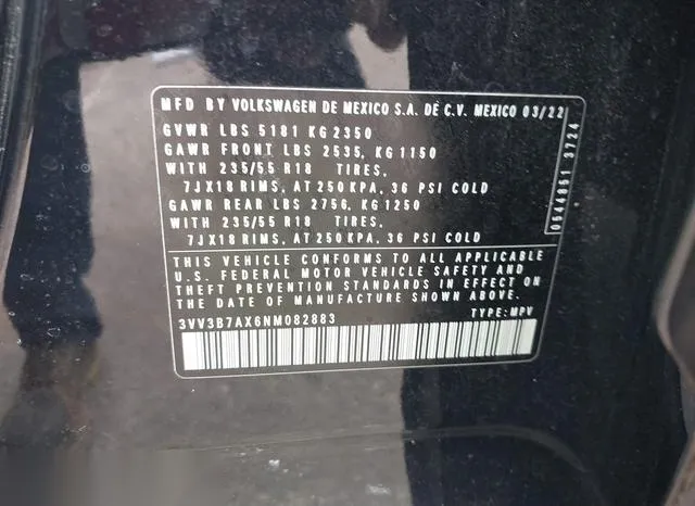 3VV3B7AX6NM082883 2022 2022 Volkswagen Tiguan- 2-0T Se 9