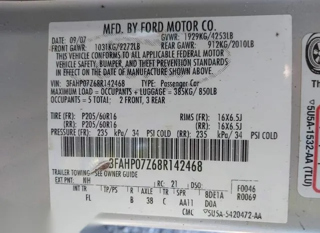 3FAHP07Z68R142468 2008 2008 Ford Fusion- SE 9