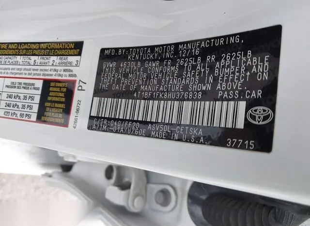 4T1BF1FK8HU376838 2017 2017 Toyota Camry- SE 9