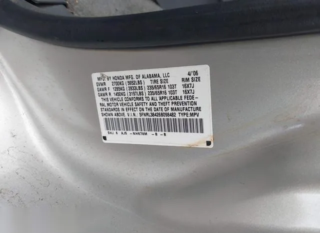 5FNRL38426B098482 2006 2006 Honda Odyssey- EX 9