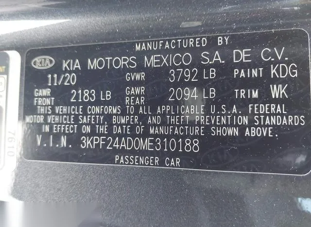 3KPF24AD0ME310188 2021 2021 KIA Forte- Lxs 9