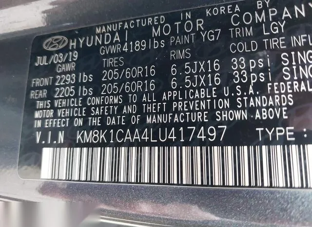 KM8K1CAA4LU417497 2020 2020 Hyundai Kona- SE 9