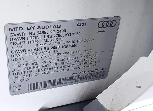 WA1AAAFY7M2091647 2021 2021 Audi Q5- Premium 45 Tfsi Quattr 9