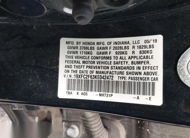 19XFC2F63KE042472 2019 2019 Honda Civic- LX 9