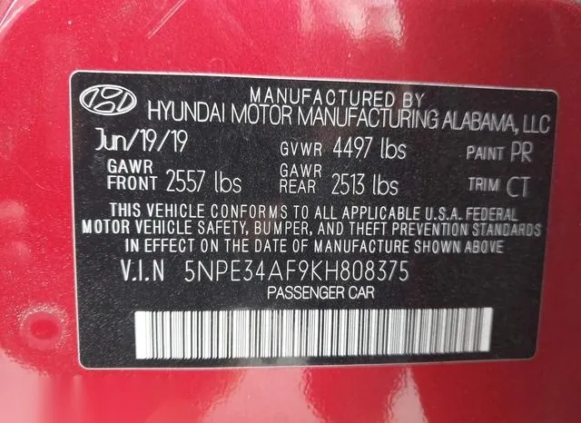 5NPE34AF9KH808375 2019 2019 Hyundai Sonata- Sport 9